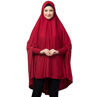 Stretchable Jersey prayer hijab smoking at sleeves - Maroon